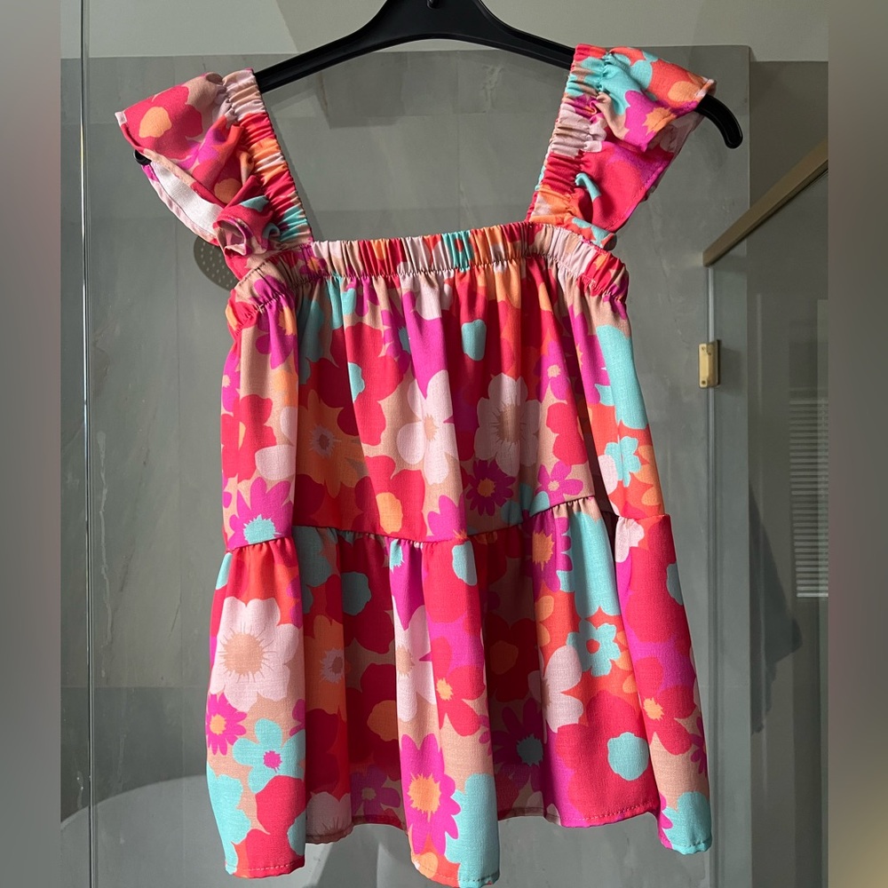 Peach Love California Floral Ruffle Top